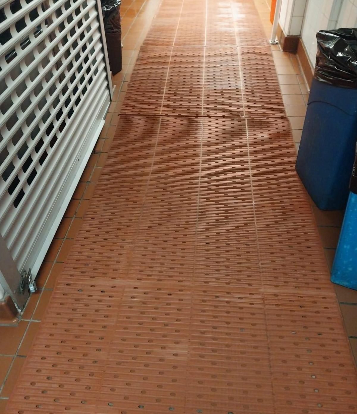 Quarry tile kitchen aisle after deep cleaning