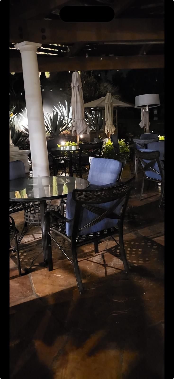 Lobby seating area with a polished floor
