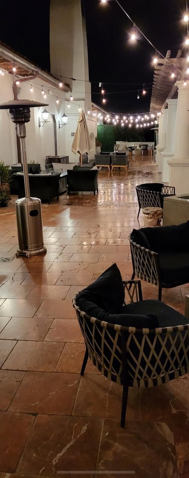 Hotel walkway with a clean tiled floor